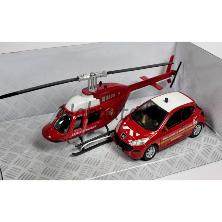 Peugeot 207 pompiers et hélicoptère