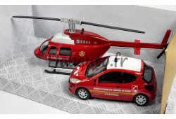 Peugeot 207 pompiers et hélicoptère