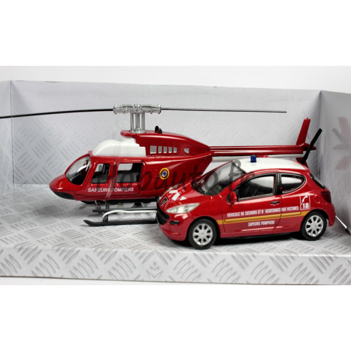Peugeot 207 pompiers et hélicoptère